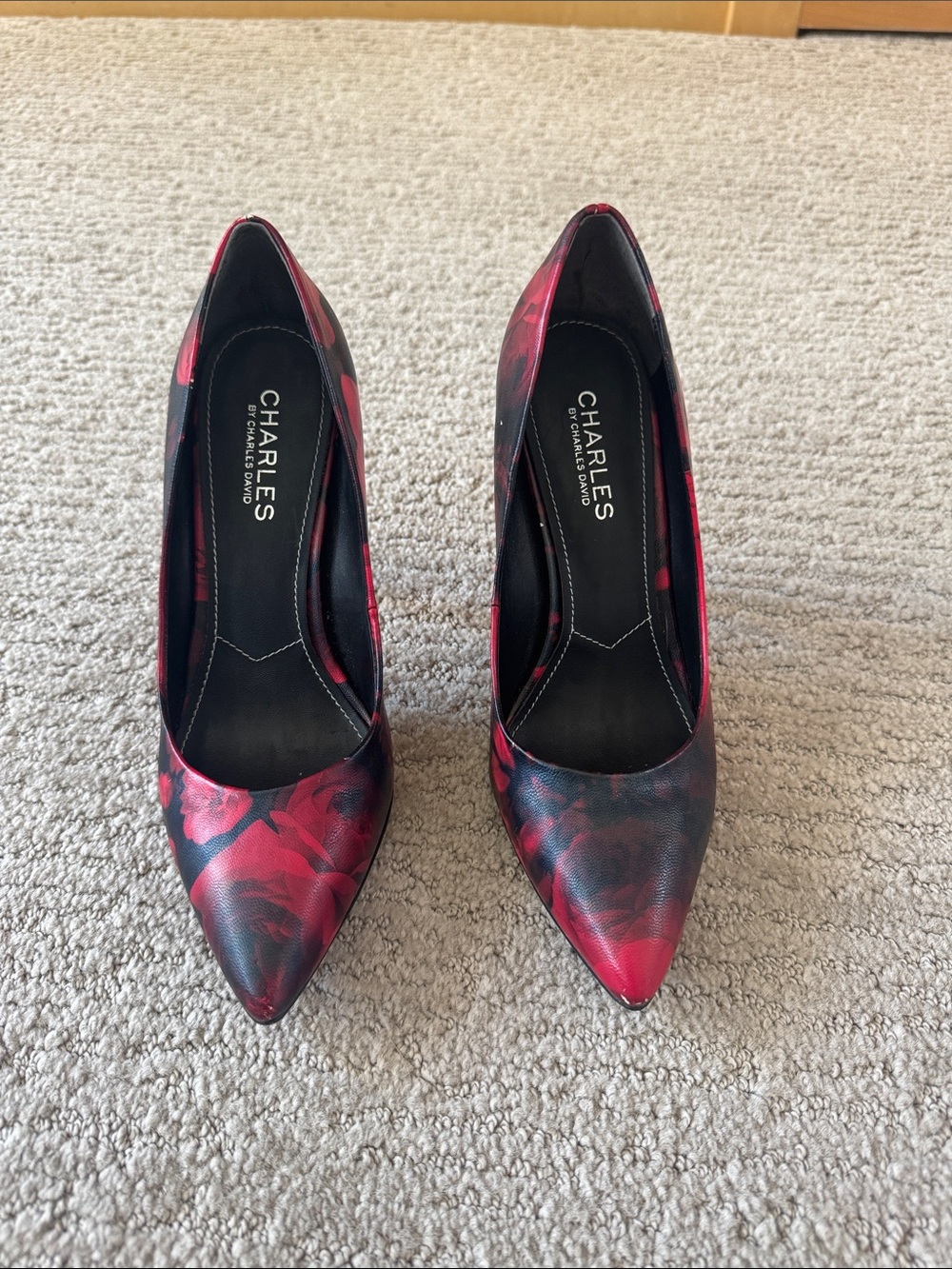 Charles by Charles David Red and Black Floral Pointed Toe Pumps